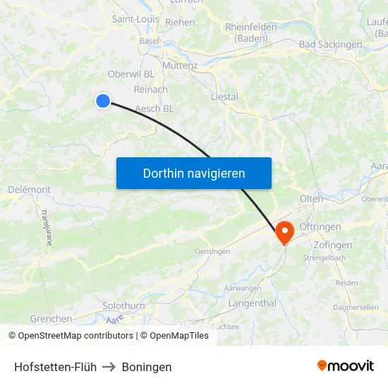 Hofstetten-Flüh to Boningen map