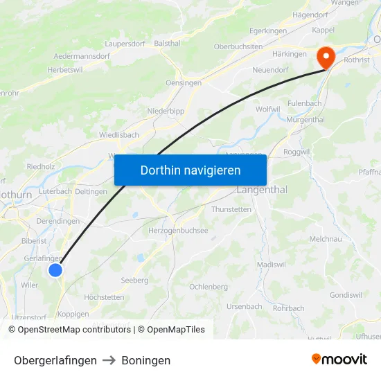 Obergerlafingen to Boningen map