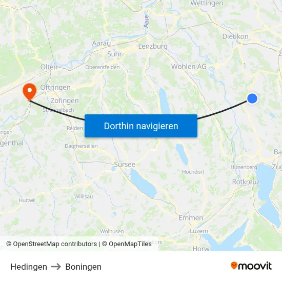 Hedingen to Boningen map