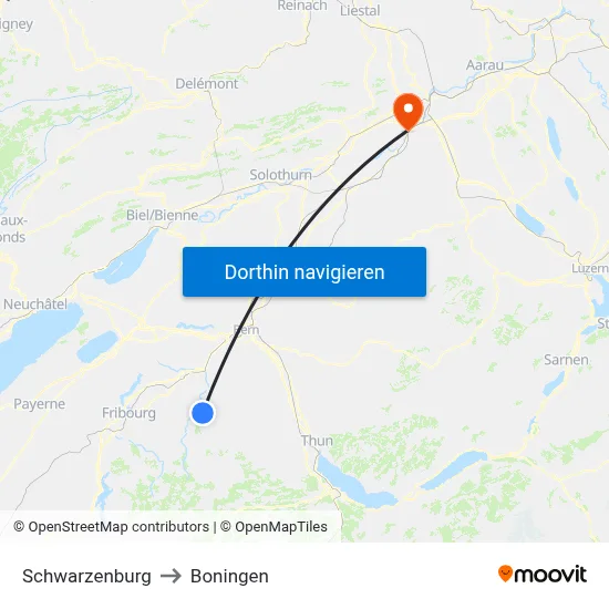Schwarzenburg to Boningen map