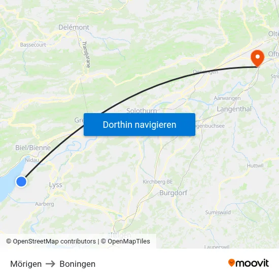 Mörigen to Boningen map