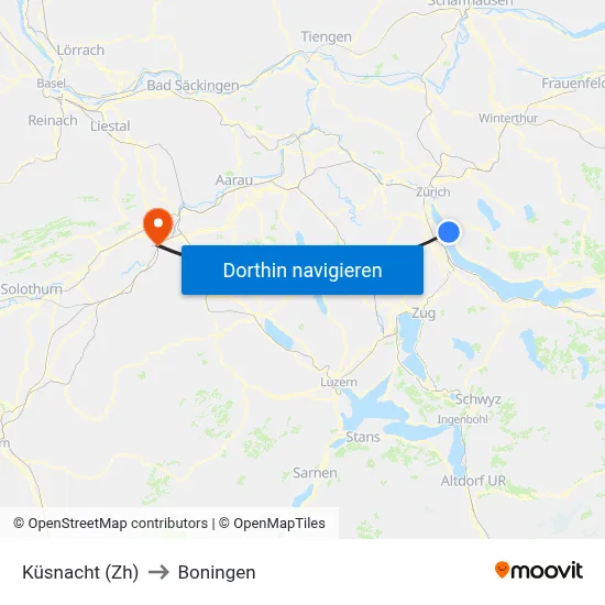 Küsnacht (Zh) to Boningen map