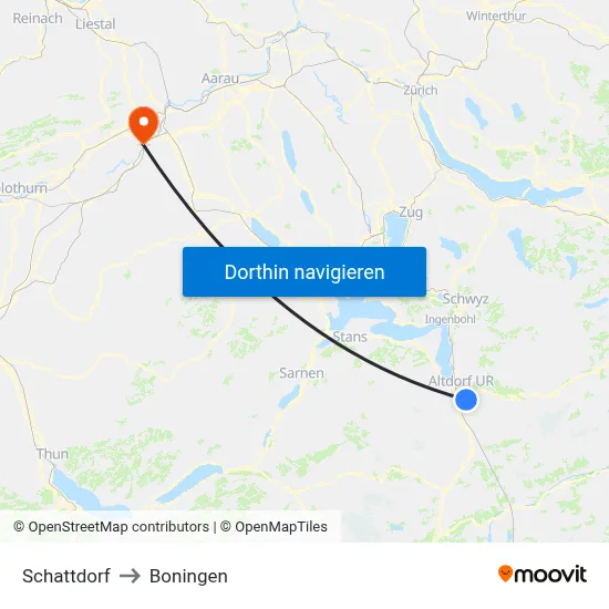 Schattdorf to Boningen map
