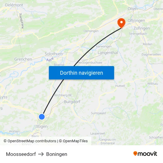 Moosseedorf to Boningen map