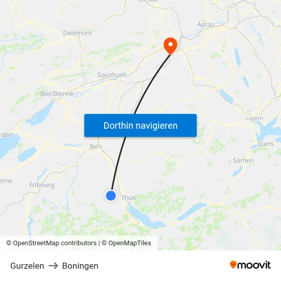 Gurzelen to Boningen map