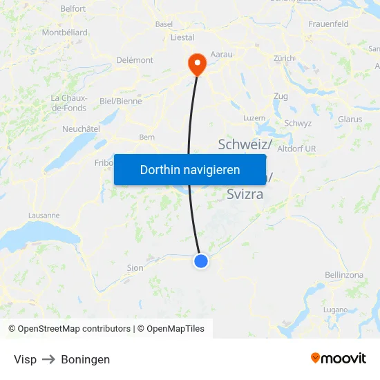 Visp to Boningen map