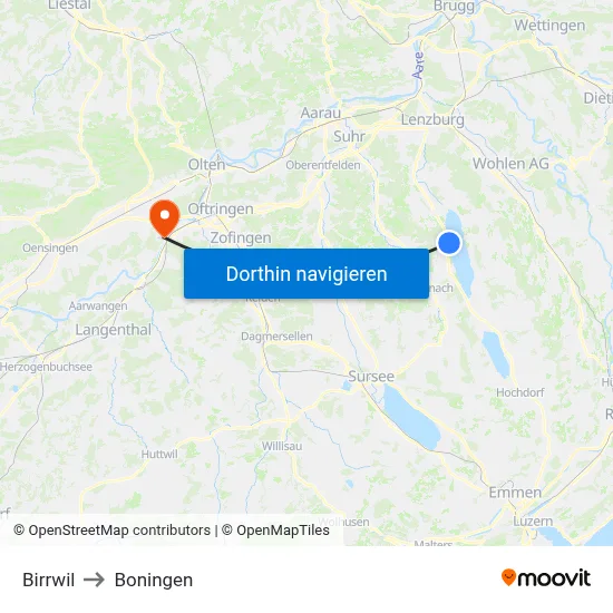 Birrwil to Boningen map