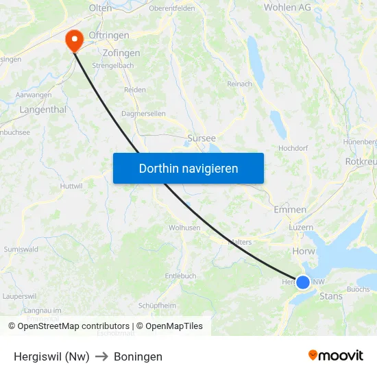 Hergiswil (Nw) to Boningen map