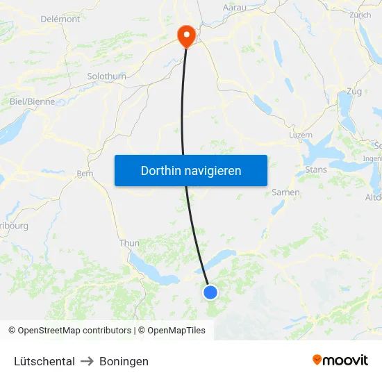 Lütschental to Boningen map