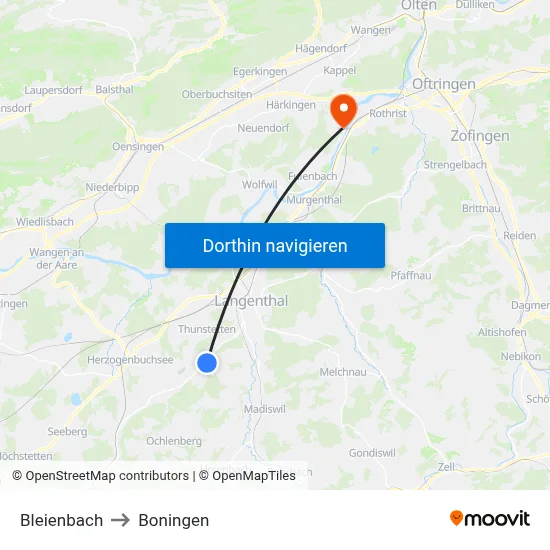Bleienbach to Boningen map
