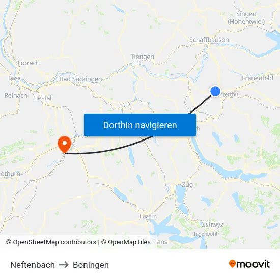 Neftenbach to Boningen map