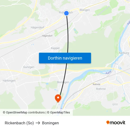 Rickenbach (So) to Boningen map