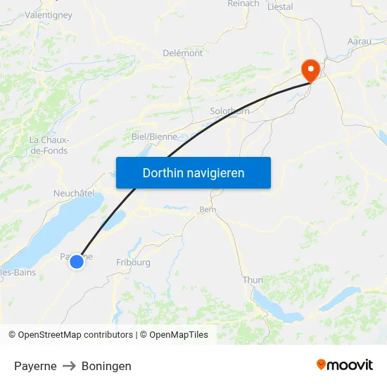 Payerne to Boningen map
