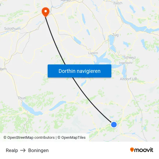 Realp to Boningen map