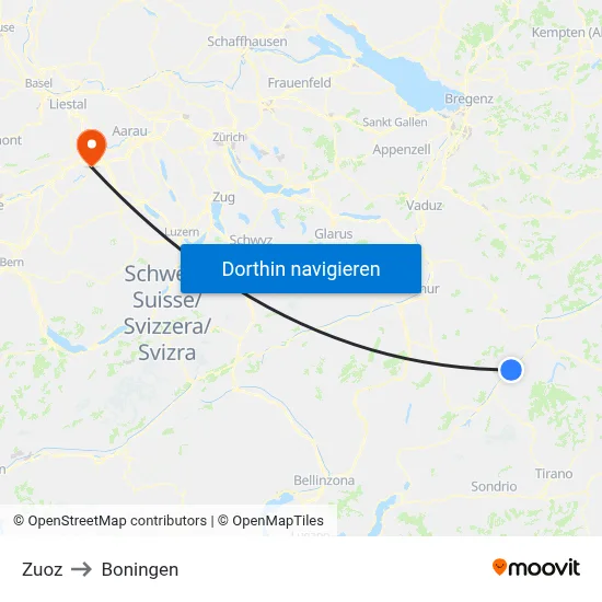 Zuoz to Boningen map