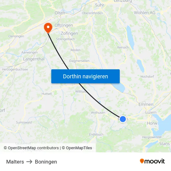 Malters to Boningen map