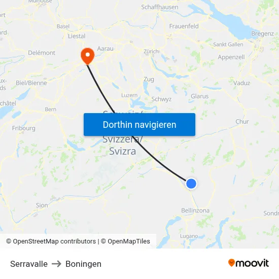 Serravalle to Boningen map