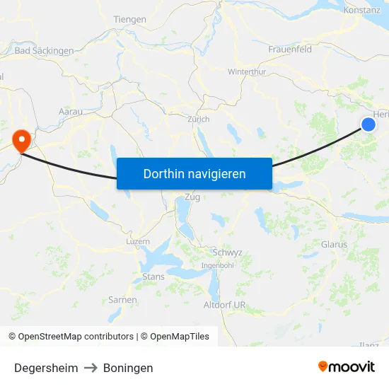 Degersheim to Boningen map