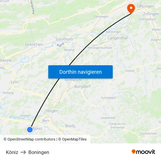 Köniz to Boningen map