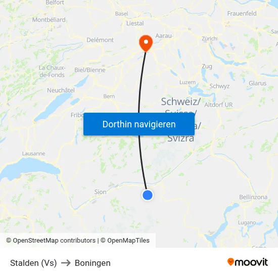 Stalden (Vs) to Boningen map