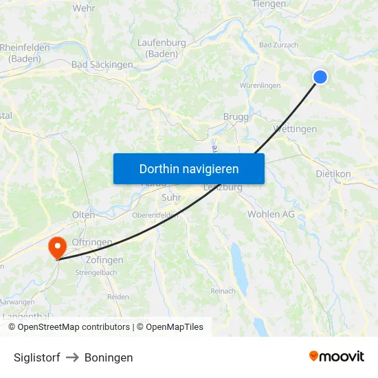 Siglistorf to Boningen map