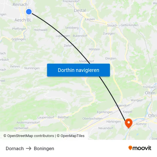 Dornach to Boningen map