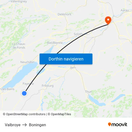 Valbroye to Boningen map