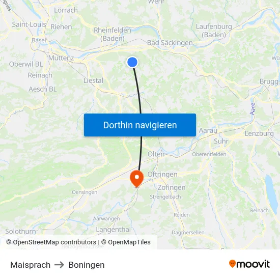 Maisprach to Boningen map