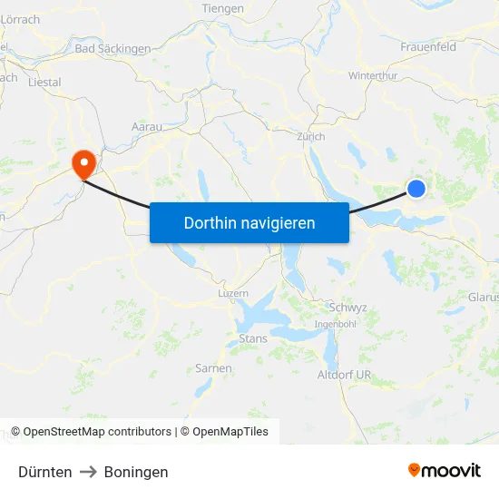Dürnten to Boningen map
