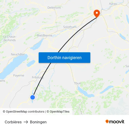 Corbières to Boningen map