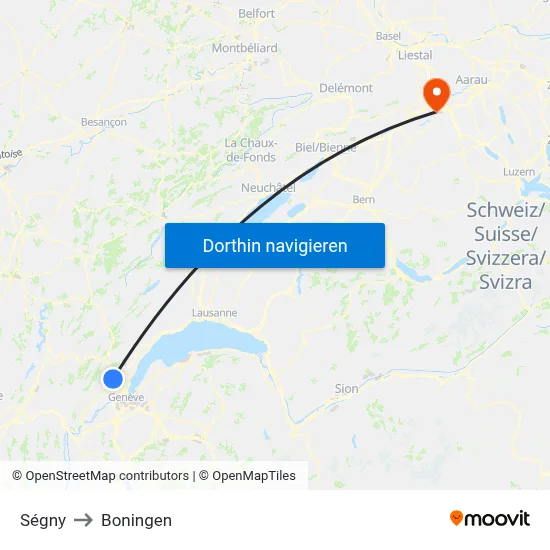 Ségny to Boningen map