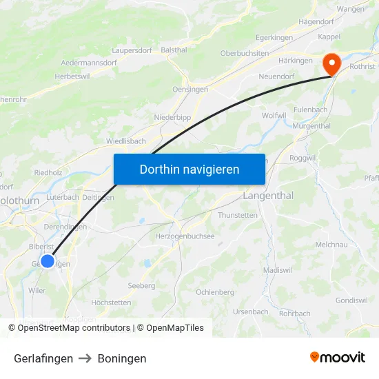 Gerlafingen to Boningen map