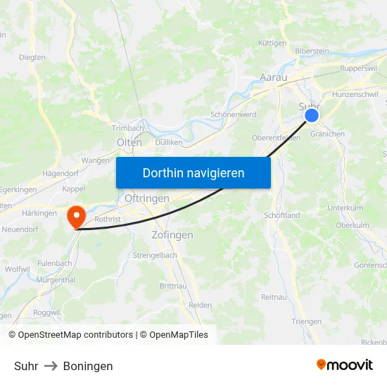 Suhr to Boningen map