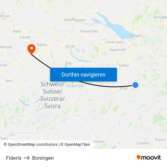 Fideris to Boningen map