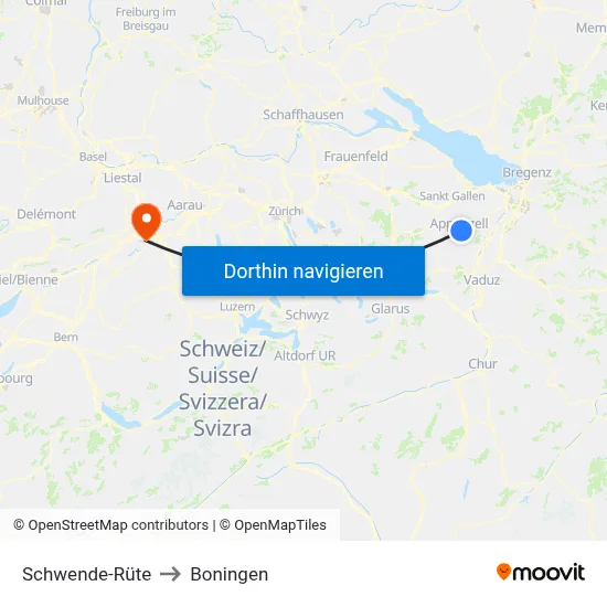 Schwende-Rüte to Boningen map