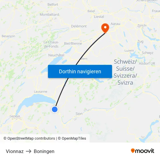 Vionnaz to Boningen map