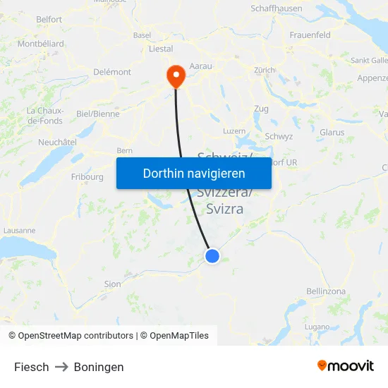 Fiesch to Boningen map