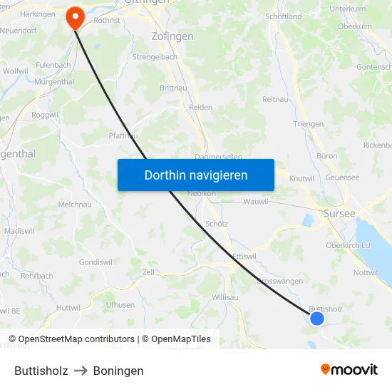 Buttisholz to Boningen map