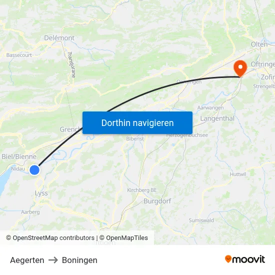 Aegerten to Boningen map