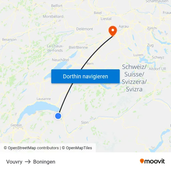 Vouvry to Boningen map