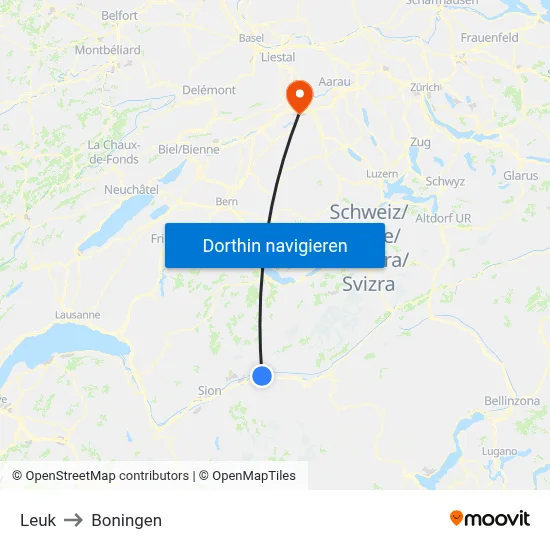 Leuk to Boningen map