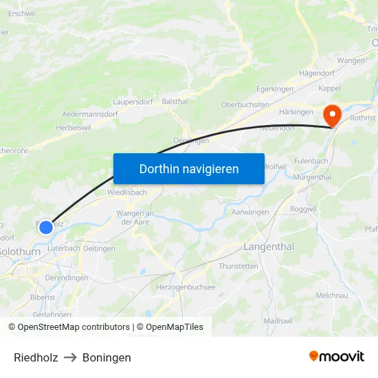Riedholz to Boningen map