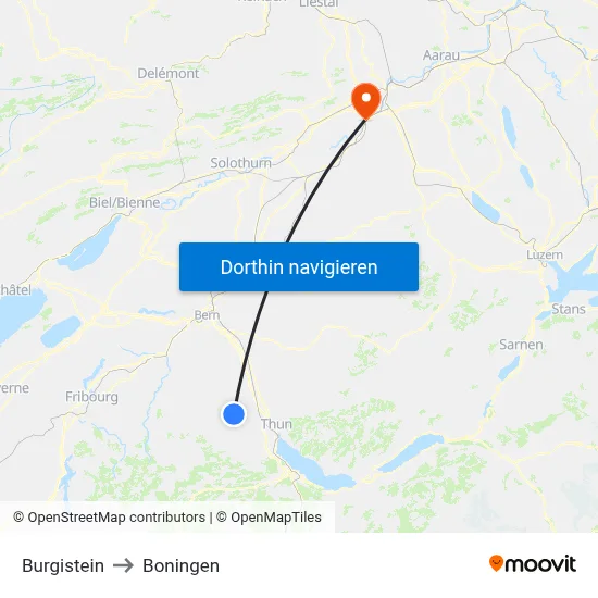 Burgistein to Boningen map