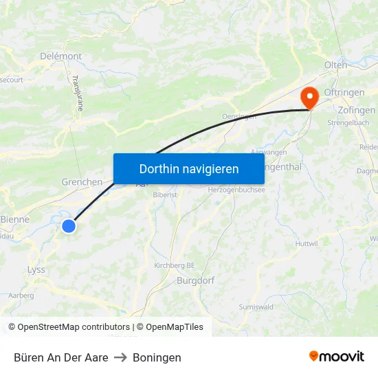 Büren An Der Aare to Boningen map