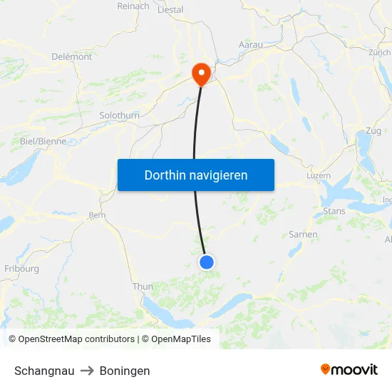 Schangnau to Boningen map