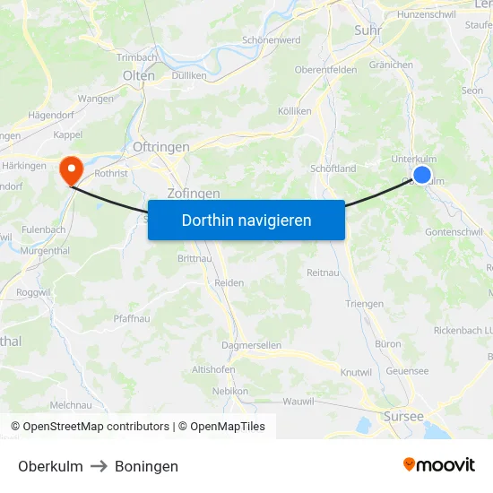 Oberkulm to Boningen map