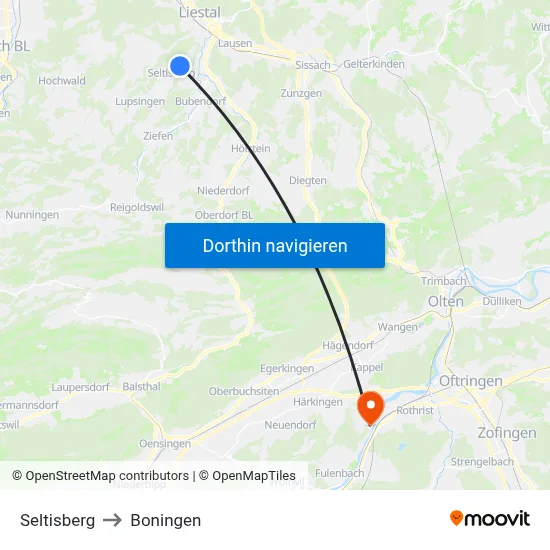 Seltisberg to Boningen map