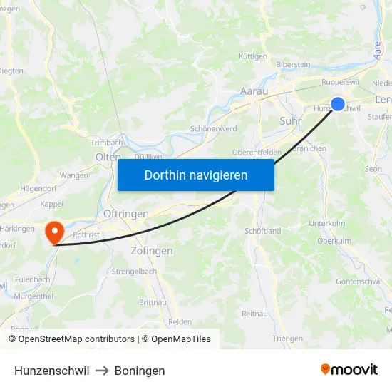 Hunzenschwil to Boningen map