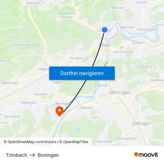 Trimbach to Boningen map