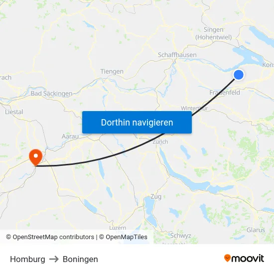 Homburg to Boningen map